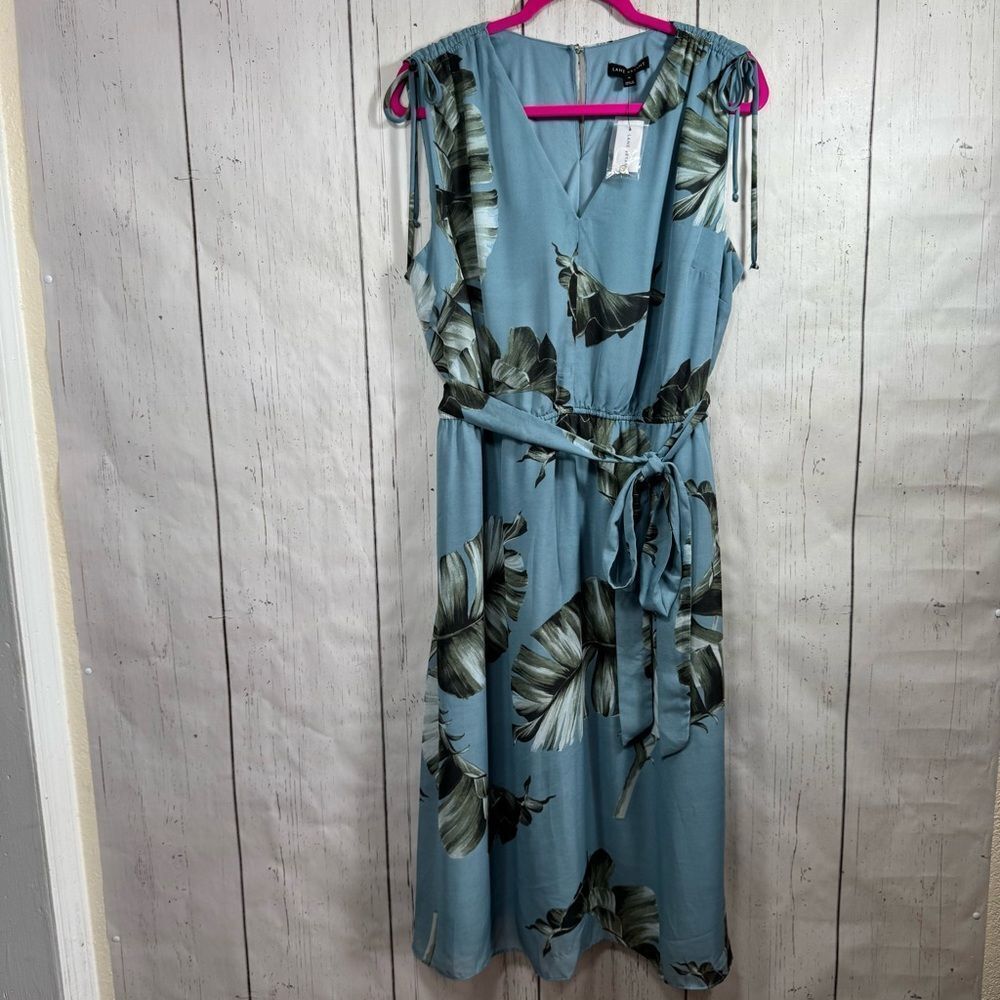 Lane Bryant Tropical Leaf Tie Shoulder Midi Dress Size 18 NWT Resortwear Coastal
